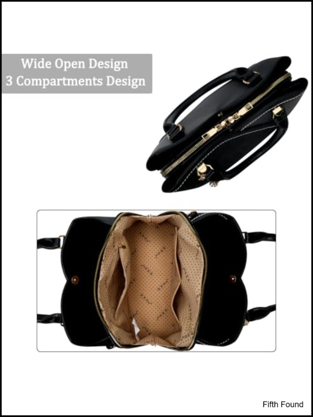 Vegan Leather Satchel Handbag Triple Compartment Crossbody Purse - Picture 5 of 5